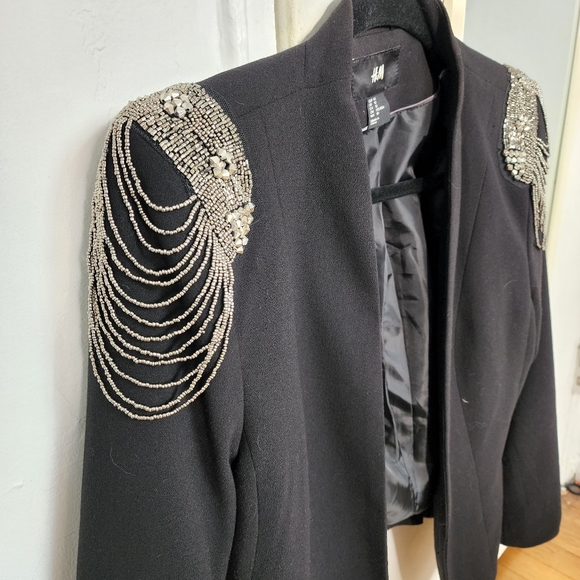 Rare H&M Black Beading Fringe Tassel Shoulder Badges Suit Jacket Co ord Set. - Picture 13 of 17